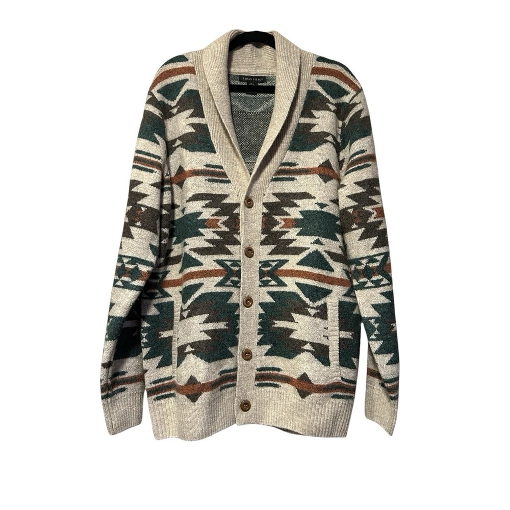 Ethan Pierce Southwestern Aztec Wool-Blend Cardigan Sweater Size XL